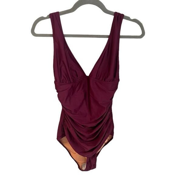 J Crew Burgundy Plunging Neckline One Piece Size 8 NWT - Picture 1 of 8